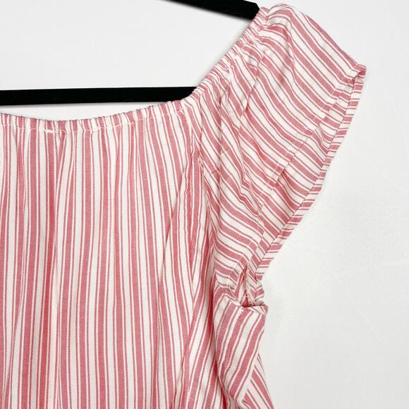 New American Eagle XSmall XS Red Cream Striped Tie Front Button Front Shirt Top - Picture 5 of 9